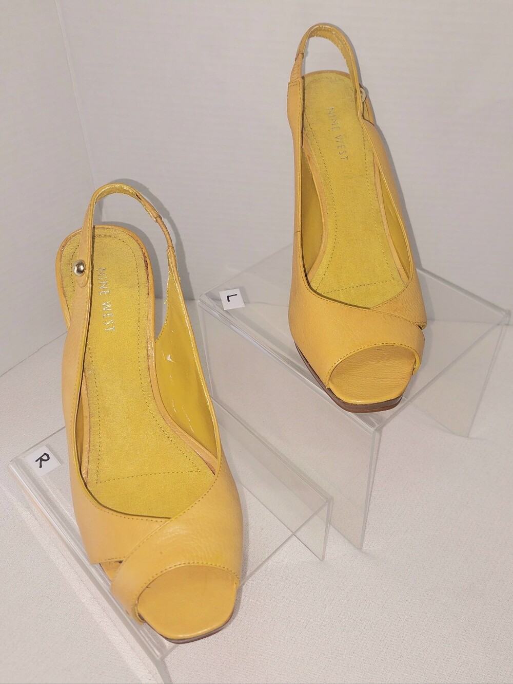 NINE WEST Yellow Leather Slingback High Heel Pump